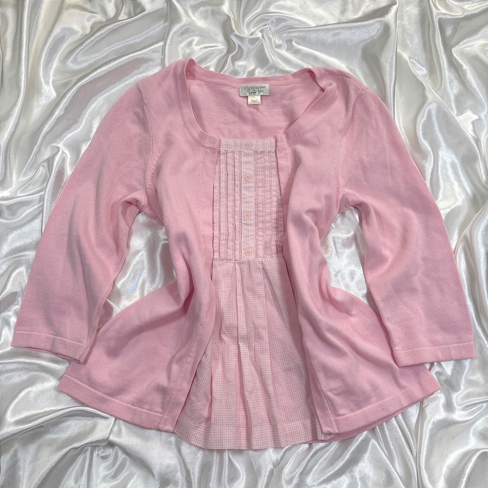 Vintage Cardigan Pink Good Christopher & Banks Gingham Layered 2-in-1 Top S